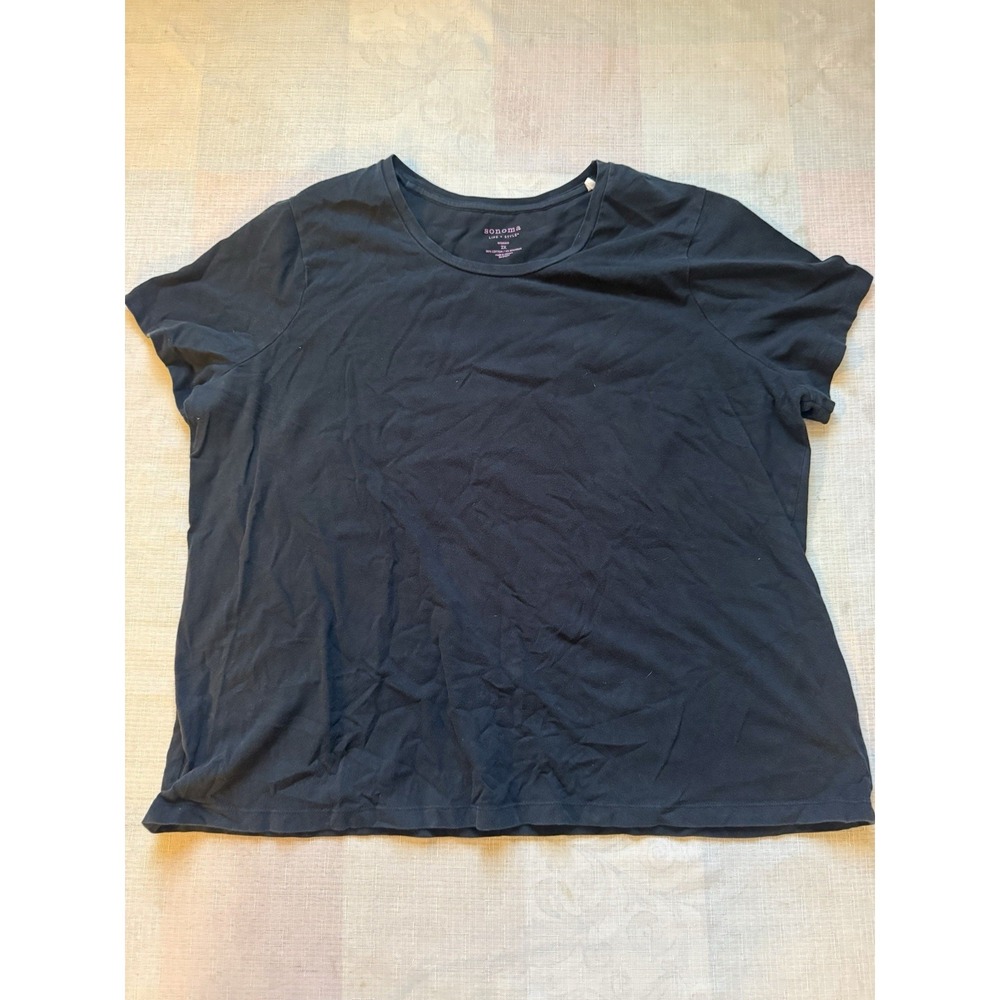 SONOMA Life + Style Women's 2X Plus Black Short Sleeve Stretch Cotton Top—1